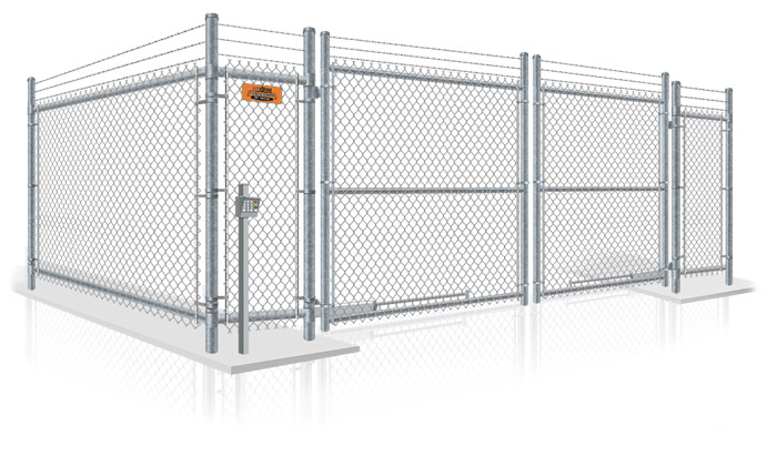 Commercial chain link security gate with barbed wire installation company in the San Antonio Texas area.